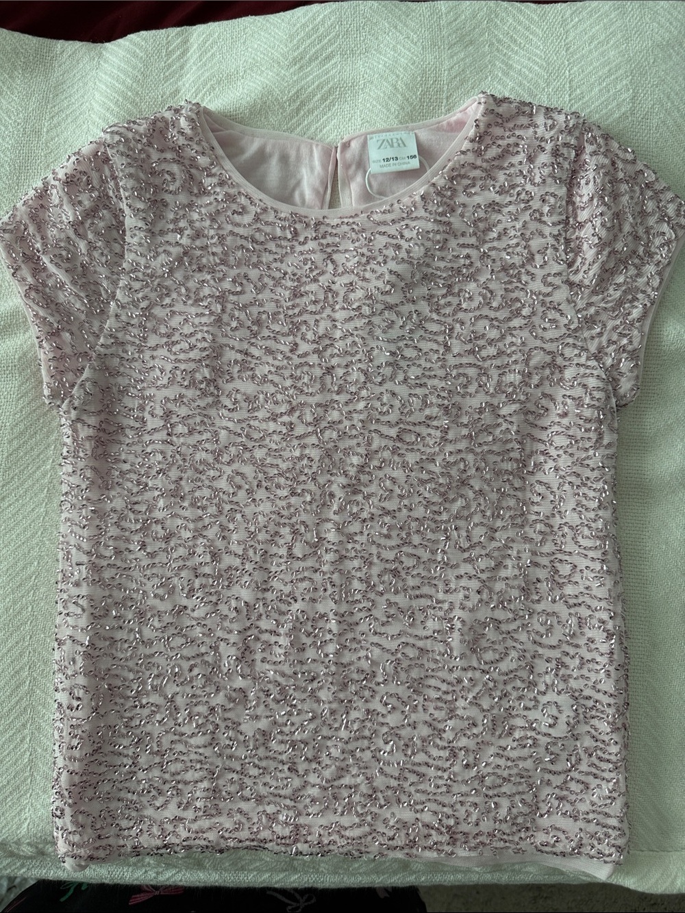 Zara Kids Light Pink Sequin Short Sleeve Top